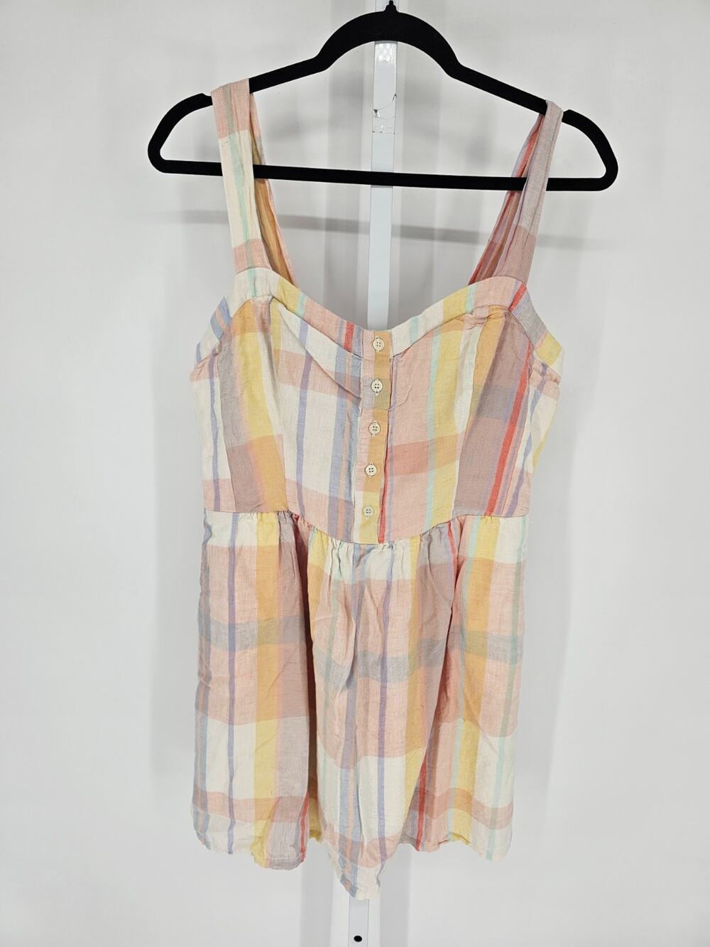 Copper Key Womens Sz XL Above Knee Dress pastel Plaid Smocked Back